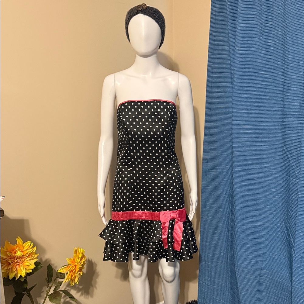 Pre-loved! Polka Dot Strapless Dress with Pink Accents